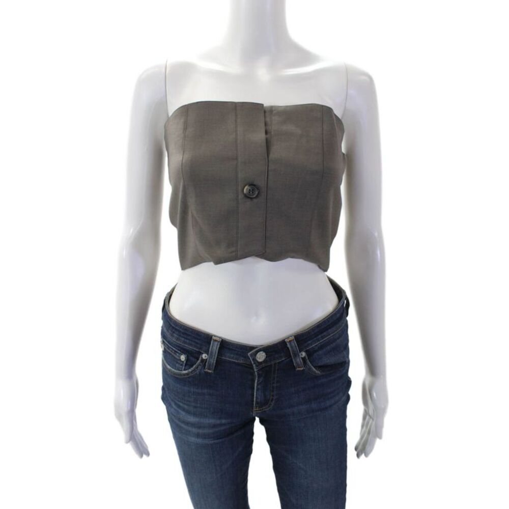 ROKH Womens Button Detailed Tube Top - Taupe Size 38